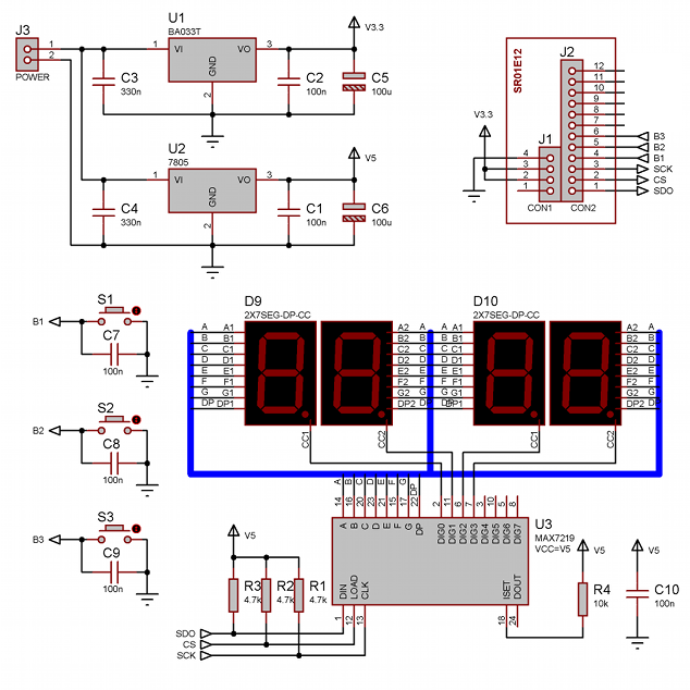 Ethernet to spi driven 7 segment indicator Schematic